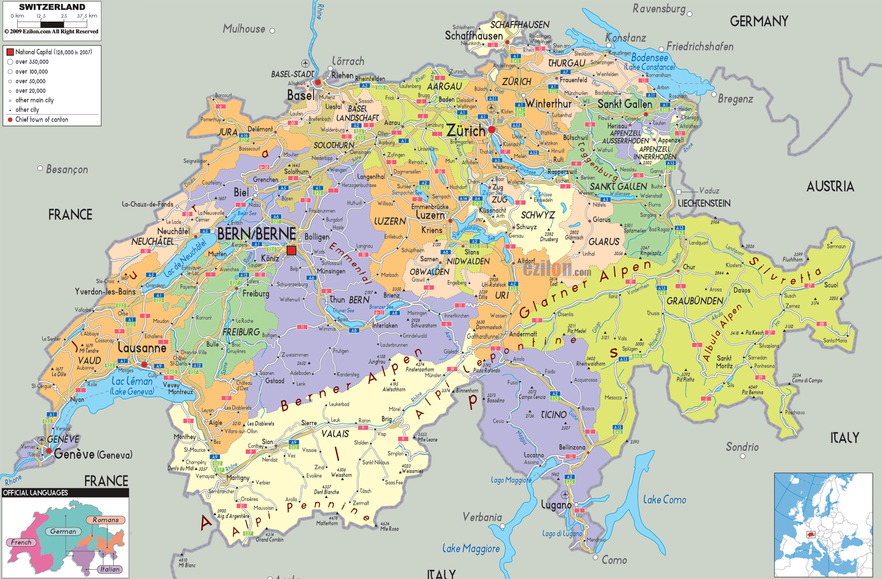 map of switzerland and france